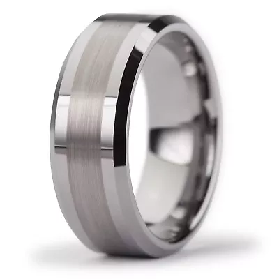 New Tungsten Carbide Brushed 2 Tone Mens Wedding Band Ring 8mm • £17.95