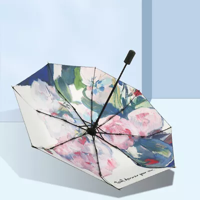 Windproof Strong Folding Umbrella UV Protection Summer Rose Pattern Lightweight • £11.83