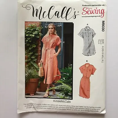 McCalls 8030 Shirt Dress Shirtwaister Collar Buttons Ladies New Uncut Pattern • £10.50