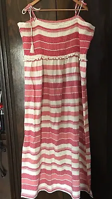 $55 • Buy Asos Curve Red/beige Cotton Strappy Maxi Dress Size: 24 Bnwt