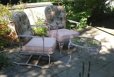 Vintage Woodard  Wrought Iron 3 Piece Chantilly  Rose Outdoor Patio Furniture • $1500