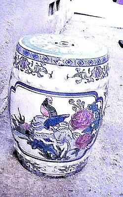 Antique Vintage CHINESE BLUE WHITE PORCELAIN BARREL GARDEN SEAT PEACOCK ROSES • $520