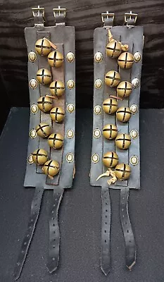 Vintage Homemade 20 Brass Sleigh Bell Padded Leather Native American Dance Bells • $159.95