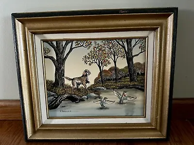 H. Hargrove Vintage Original Oil Painting With Dog And Ducks 14.5” X 12” Framed • $42