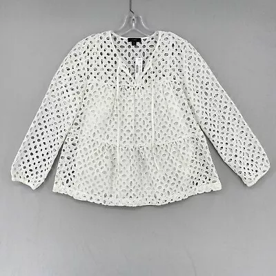 New J Crew Tiered Top In Embroidered Eyelet Womens Small White Long Sleeve Lined • $29.99