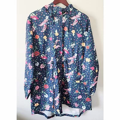Vera Bradley Green Floral Lightweight Hooded Rain Jacket Windbreaker Size Large • $40