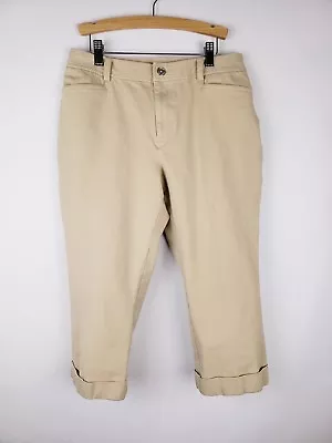 Lauren Ralph Lauren Womens Size 6 Beige Khaki Cropped Stretch Cuffed Capri Pants • £24.05