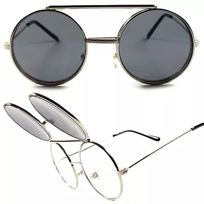 Stylish Hot Vintage Retro Django Urban Mens Womens Flip Up Round Sunglasses • $14.99