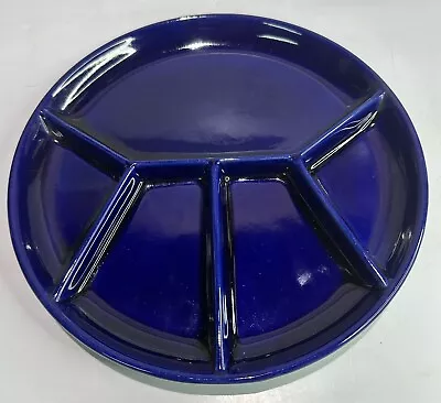 Vintage Gerz Blue Divided Stoneware Tapas Fondue Plate 8.5  W. Germany • $15