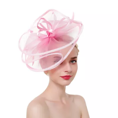 Women Feather Sinamay Net Hat Headband Fascinator Wedding Large Top Hat Hairpin • £10.55