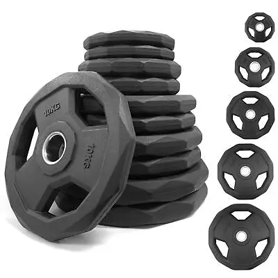 Tri Grip Olympic Weight Plates Cast Iron Rubber Encased 2  2 Inch Barbell Weight • £129.99
