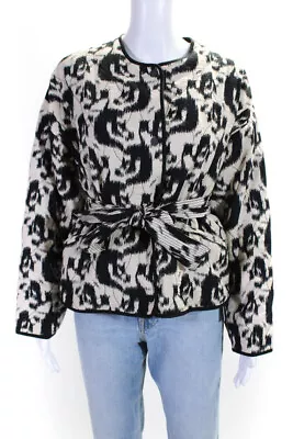 Zara Womens Button Front Crew Neck Leopard Printed Jacket White Black Size Small • $42.69