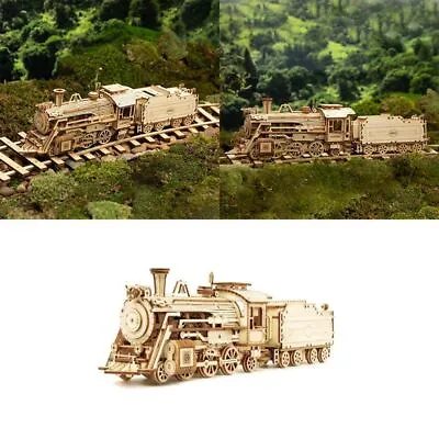 Toys Steam Train Mechanical Model 3D Wooden Puzzle Wooden Construction Kit • £10.54