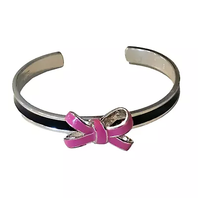 Vera Bradley Pink Bow Cuff Bracelet Silver & Black Enamel • $18