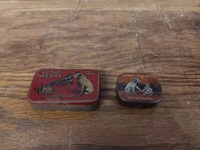 Antique Lot Of 2 Victor Needles Tin   His Masters Voice  /German Nipper Dog Baby • $25