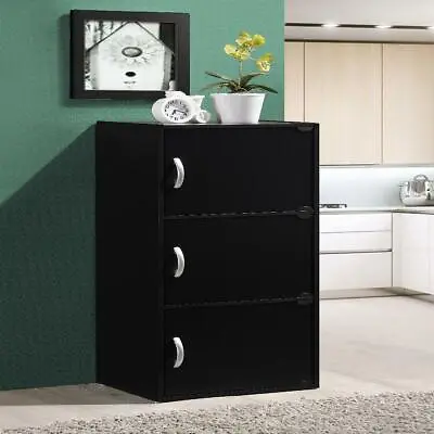 $50.22 • Buy Modern Storage Cabinet 3-Door 3-Shelves Bedroom Kitchen Office Organizer Black
