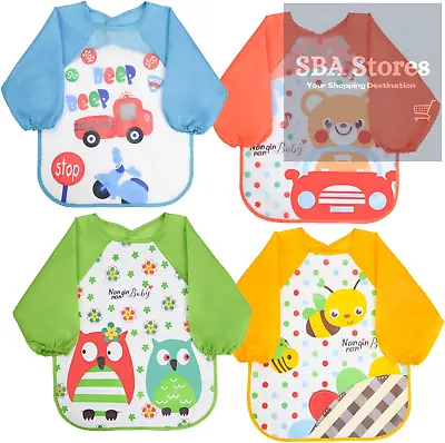 Vicloon Bibs With Sleeves 4 Pcs EVA Baby Bib Waterproof Long Sleeve Bib Unisex • £8.94