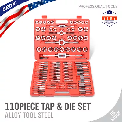 110 Piece Combination Tap And Die Set Screw Extractor Remover Chasing W/Case • $74.79