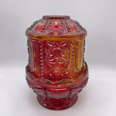 Vintage Ruby Red Flash Indiana Glass Stars And Bars Fairy Lamp Light  • $24.95