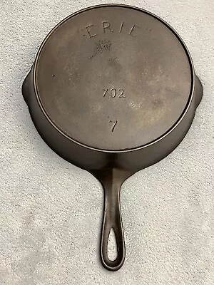 Vintage Cast Iron ERIE #7 Skillet -By GRISWOLD- 3rd Series-  RESTORED Sits Flat • $95
