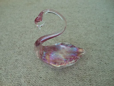 £12 • Buy Large Pink Iridescent Heron Glass Swan - 5 Inches High