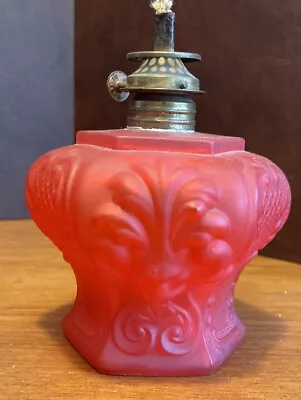 Antique Miniature Oil Lamp Base Satin Cranberry 4” To Top Of Collar • $7.50