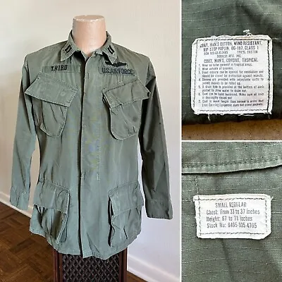 Vtg 1968 USAF PILOT OG 107 Cotton Poplin Rip-Stop SMALL REGULAR Jacket 60s Army • $100