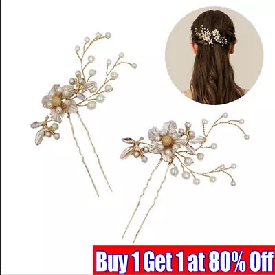 Flower Wedding Hair Pins Bridesmaid Crystal Diamante Pearls Bridal Clips Grips A • £2.99