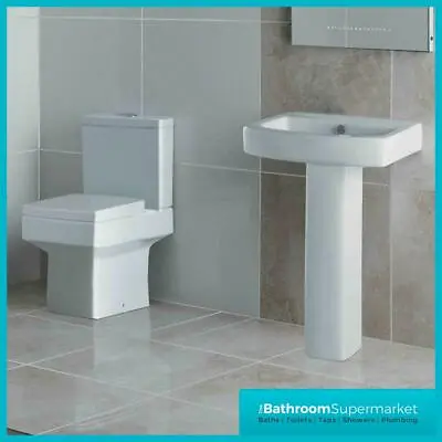 Square White Close Coupled Toilet Pan Cistern WC Modern Bathroom Suite Basin • £199.95