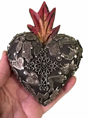 Milagros Sacred Heart ExVotos Corazon Mexican Heart With Heart ExVotos 5.25” • $35