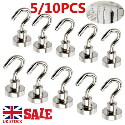 10PCS Heavy Duty Magnetic Hooks Strong Magnet Hanger Hold Neodymium Hook Set • £3.29