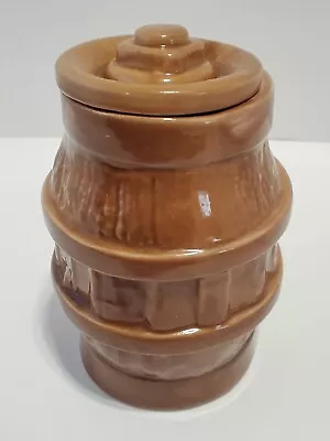 House Of Webster Ceramics Texas Brown Glazed Ceramic Barrel Jar W Lid 7.75  Tall • $16.45