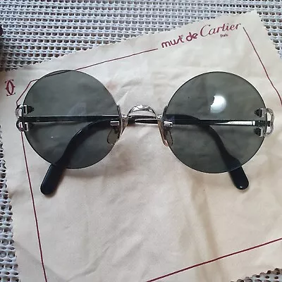 $525 • Buy Cartier Rimless Frame  C Decor Sunglasses MADE In FRANCE Platinum Finish .17