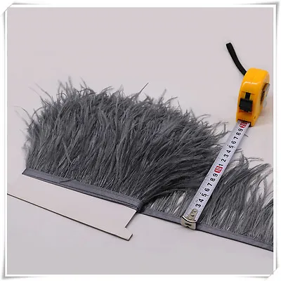 Grey Ostrich Feather Trims Fringes Sewn On Feather 1 Yard  • $14.69