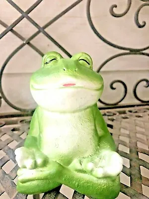 Zen Smiling Frog Green Buddha Figure Garden Shelf  Decor Meditating 4  X 3.5   • $10.50