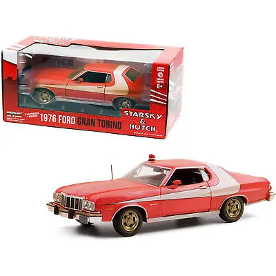 Greenlight 1/24 Diecast Model Car 1976 Ford Gran Torino Red With White Stripe • $45.17