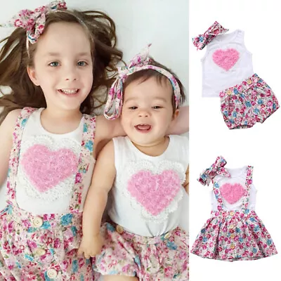 3Pcs Newborn Baby Girl Sister Matching T-shirt Tops+Shorts Dress Clothes Outfit • $27.49