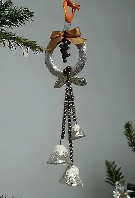 Vintage FOIL PAPER MACHE BELLS MERCURY GLASS BEADS HANGING WREATH ORNAMENT-Japan • $22.49