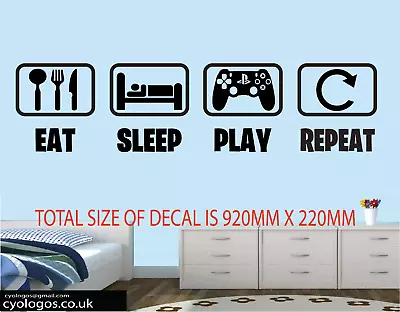 £6.99 • Buy Eat Sleep Game Repeat - Gamer Wall Art Decals/Stickers - Various Colours