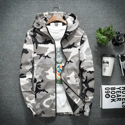 Men's Colorblock Hoodies Jackets Outwear Hooded Zip Up Coat Camo Sweatshirt Tops • $22.99