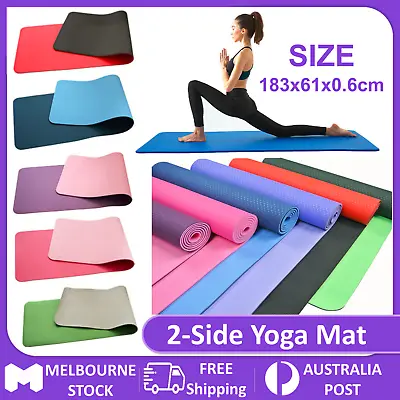 $14.99 • Buy TPE Yoga Mat Eco Friendly Exercise Fitness Gym Pilates Non Slip Dual Layer AU