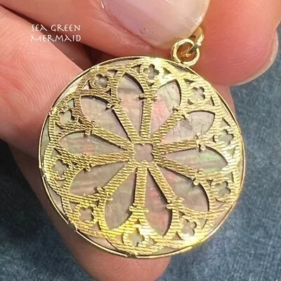 14K Gold Seashell Abalone SUNBURST Mandala Pendant *Video* • $449