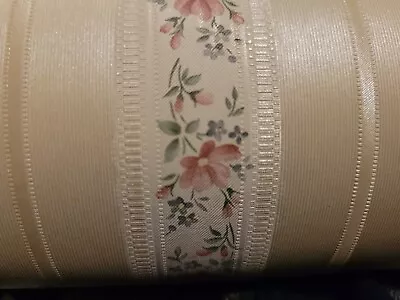 Vintage EMBOSSED FLORAL STRIPE PINK GREEN  Wallpaper  33 FT X 20.5 INCH  • $18.99