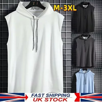 Men Summer Gym Sleeveless Hoodie Hooded Vest Sports Muscle T-Shirt Tank Tops UK • £10.69