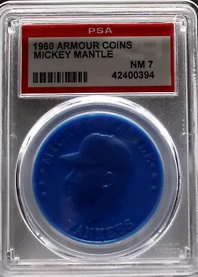 1960 Armour Coins Mickey Mantle HOF.  PSA 7 NM.  (BLUE).  (TX0394). • $125