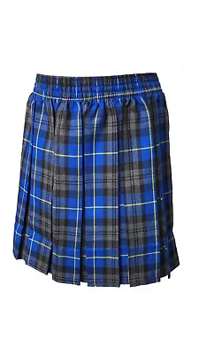 Girls School Skirt Tartan Box Pleated All Round Elasticated Knee Length Age 5-13 • £9.80