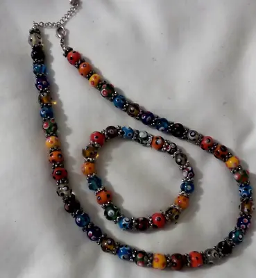 VINTAGE Murano Millefiori GLASS  Bead Set- 16  Necklace 7  Bracelet • $74.99