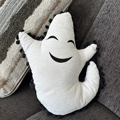 Friendly Ghost Decorative Pillow Halloween Fall Throw Pom Poms Decor Plush • $19.99