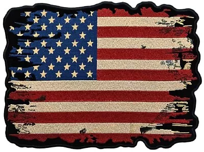 DISTRESSED USA AMERICAN FLAG PATRIOTIC JACKET BACK PATCH - 13 X9.5  Iron Or Sew • $21.99