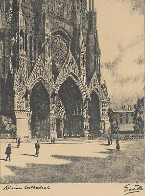 £52.89 • Buy C.1930's Rheims Cathedral Reims France SIGNED Art Print Engraving Plate M2
